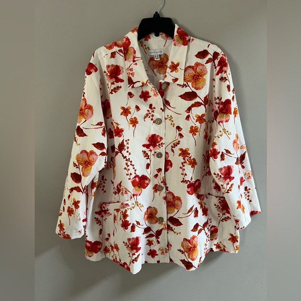 🆕 Susan Graver Printed Cotton Button Front Swing Jacket